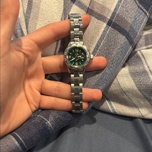 Silver and Green Men's Watch